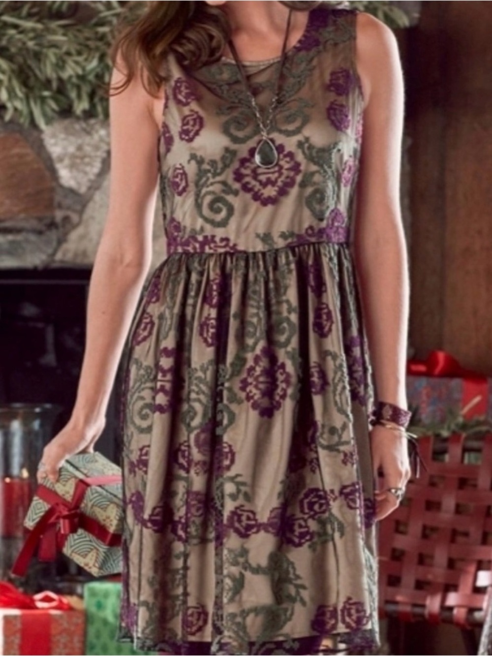 Sundance Lucky in Love Boho Floral Embroidered Mesh Dress Size 2